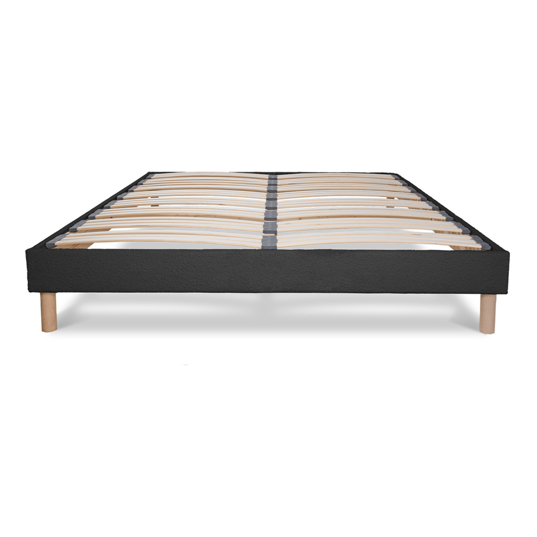 Sommier en Kit Tissu Laine Bouclée Gris anthracite, Lattes Bois, Soutien Ferme, Montage Rapide