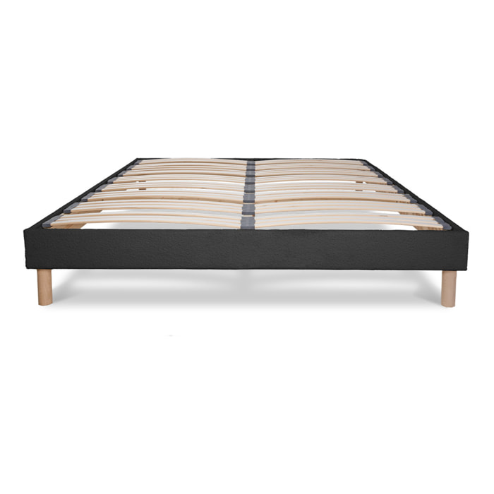 Sommier en Kit Tissu Laine Bouclée Gris anthracite, Lattes Bois, Soutien Ferme, Montage Rapide