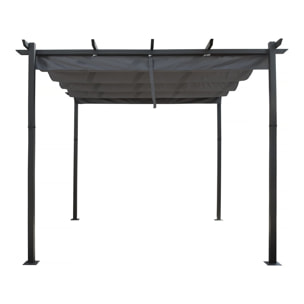 Pergola en aluminium avec toit rétractable - 3 x 3 m - Gris