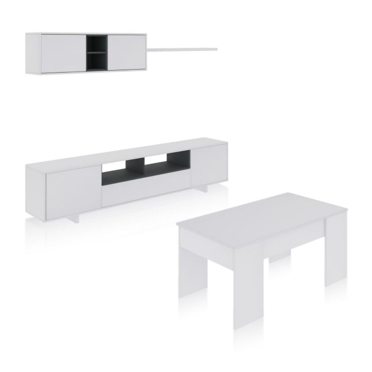 Pack salón con mesa de centro Kenzo Plus V2 Blanco Brillo - Gris Antracita
