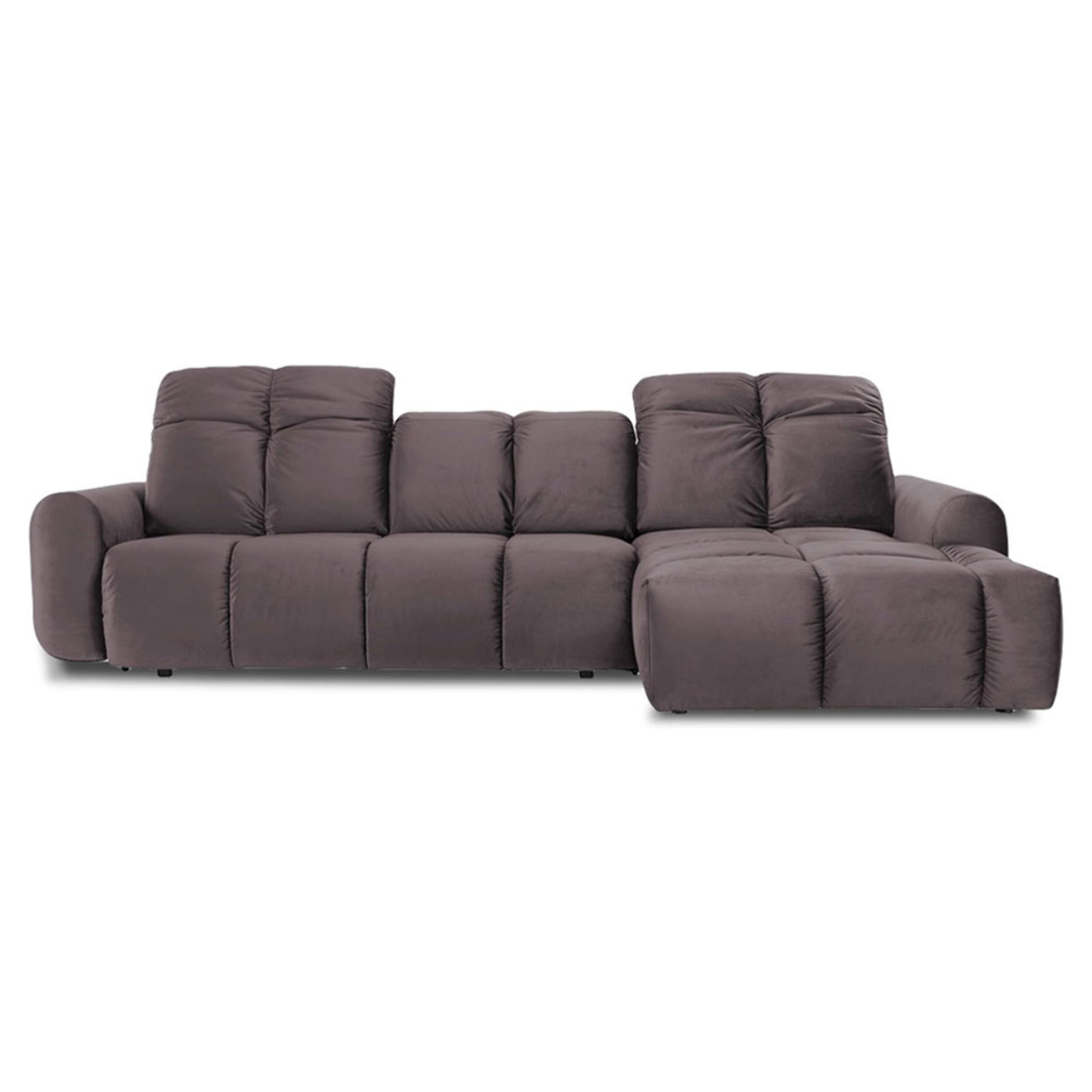 Canapé d'Angle Droit Convertible Velours Anacapri, 3 Places, Couchage Intégré, Coffre de Rangement, Repose-têtes Ajustables