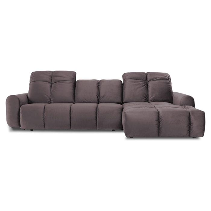 Canapé d'Angle Droit Convertible Velours Anacapri, 3 Places, Couchage Intégré, Coffre de Rangement, Repose-têtes Ajustables