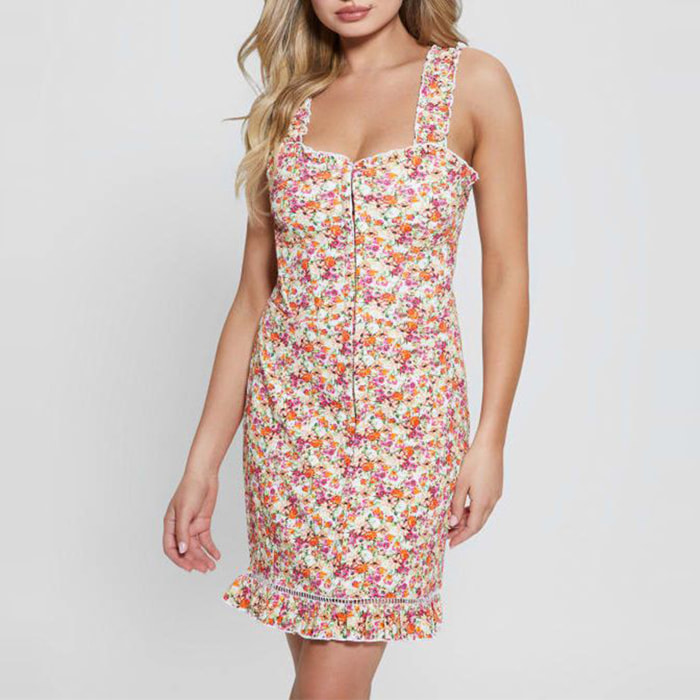 Robe Carmen - coupe moulante - 100% coton - en dentelle sangallo - multicolore