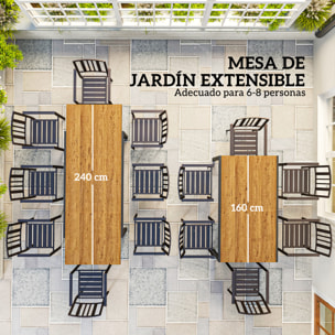 Mesa de Jardín Extensible, Mesa de Comedor Exterior Ajustable 160-240 cm, con Borde de Aluminio, Carga 70 kg, Mesita Rectangular para 6-8 Personas, para Patio, Terraza, Marrón