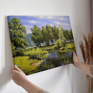 Tableau paysage verdoyant au bord de l’eau Toile imprimée