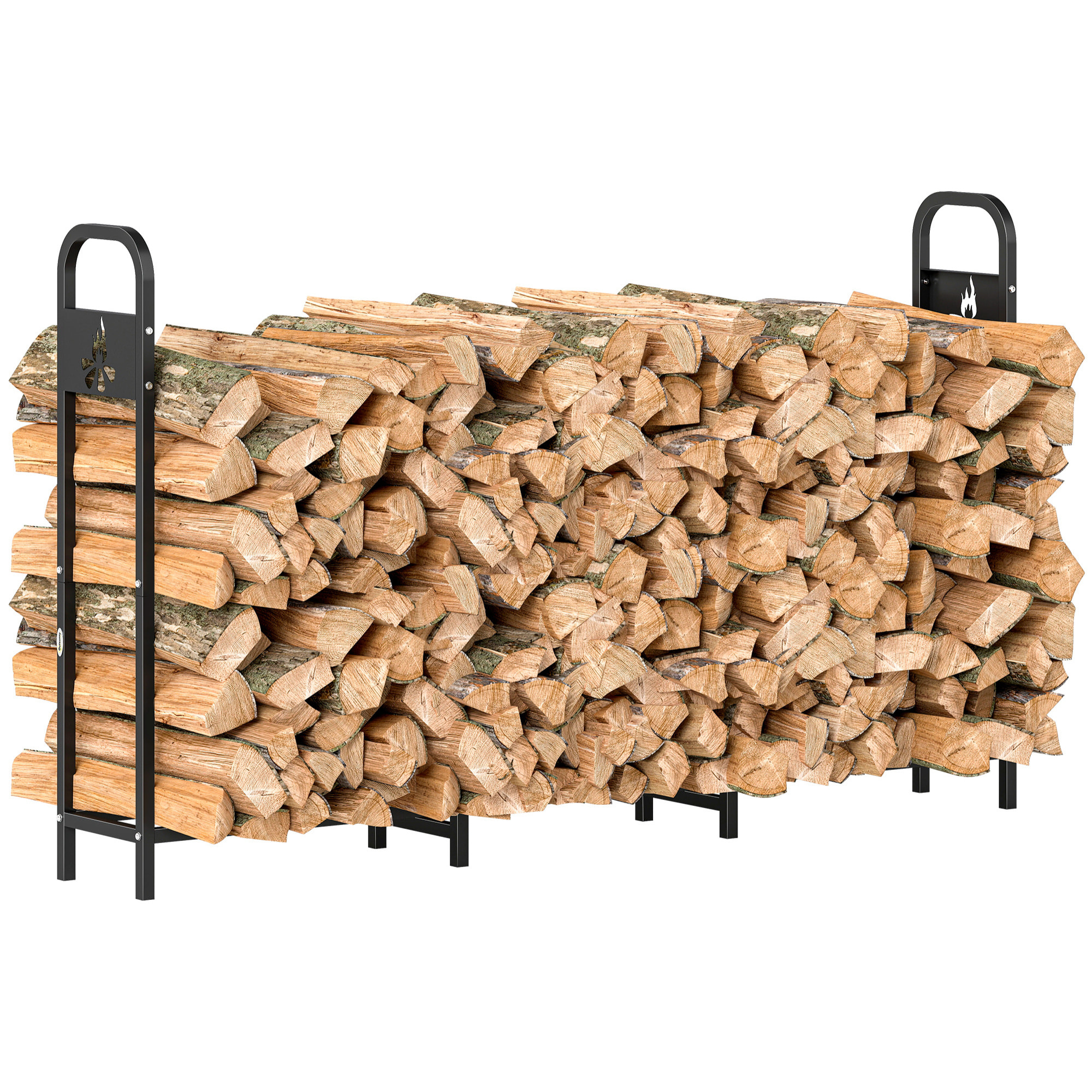 Estante de Leña Metálico, 199x30x121 cm, Leñero Exterior con Marco de Acero, Patas Extra Reforzadas y Diseño Recortado de Fogata, Soporte para Leña de Chimenea, Carga 300 kg, para Jardín