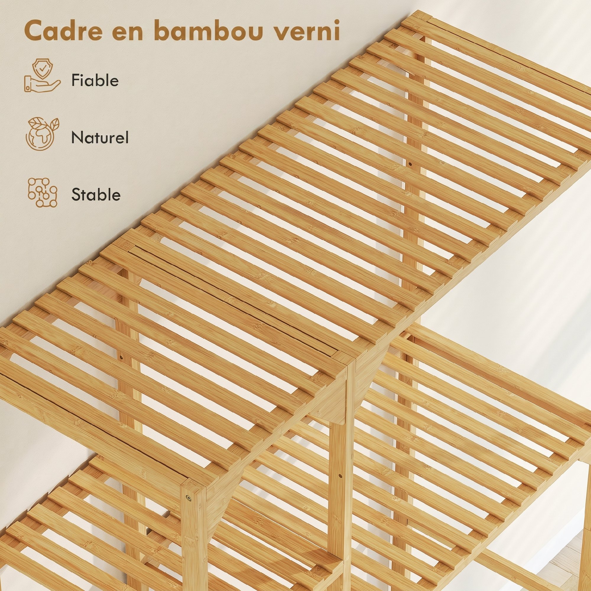 Meuble de buanderie pour machine à laver bambou verni 7 étagères