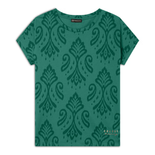 T-shirt floreale in jersey con maniche a kimono