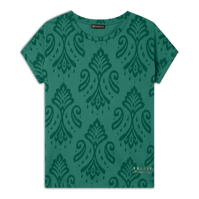 T-shirt floreale in jersey con maniche a kimono