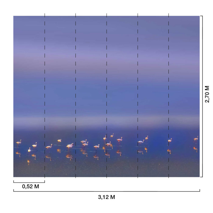 Papier peint panoramique flamants sur lac bleu Intissé