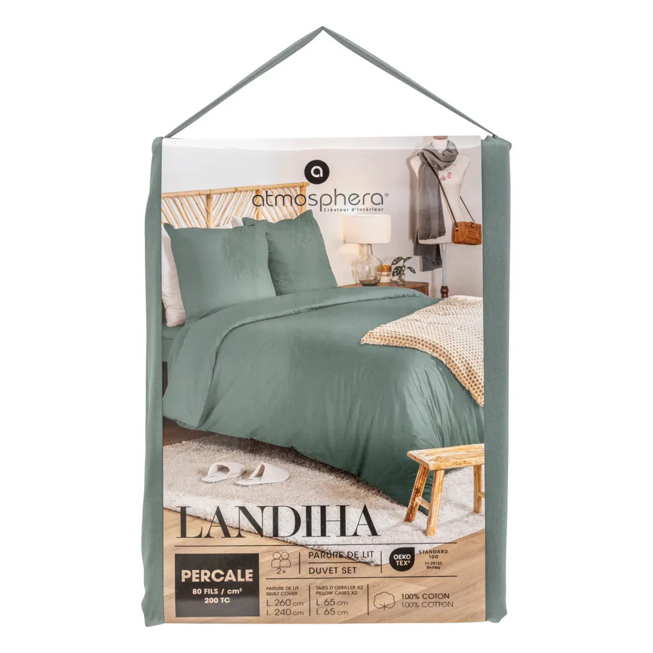 Parure de lit Landiha Percale vert jade 260x240cm
