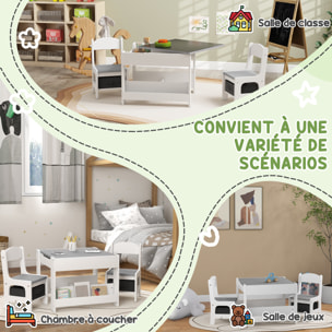 Ensemble table et chaises enfant - 3 pcs - plateau table réversible tableau noir - rangements - étagère - blanc gris