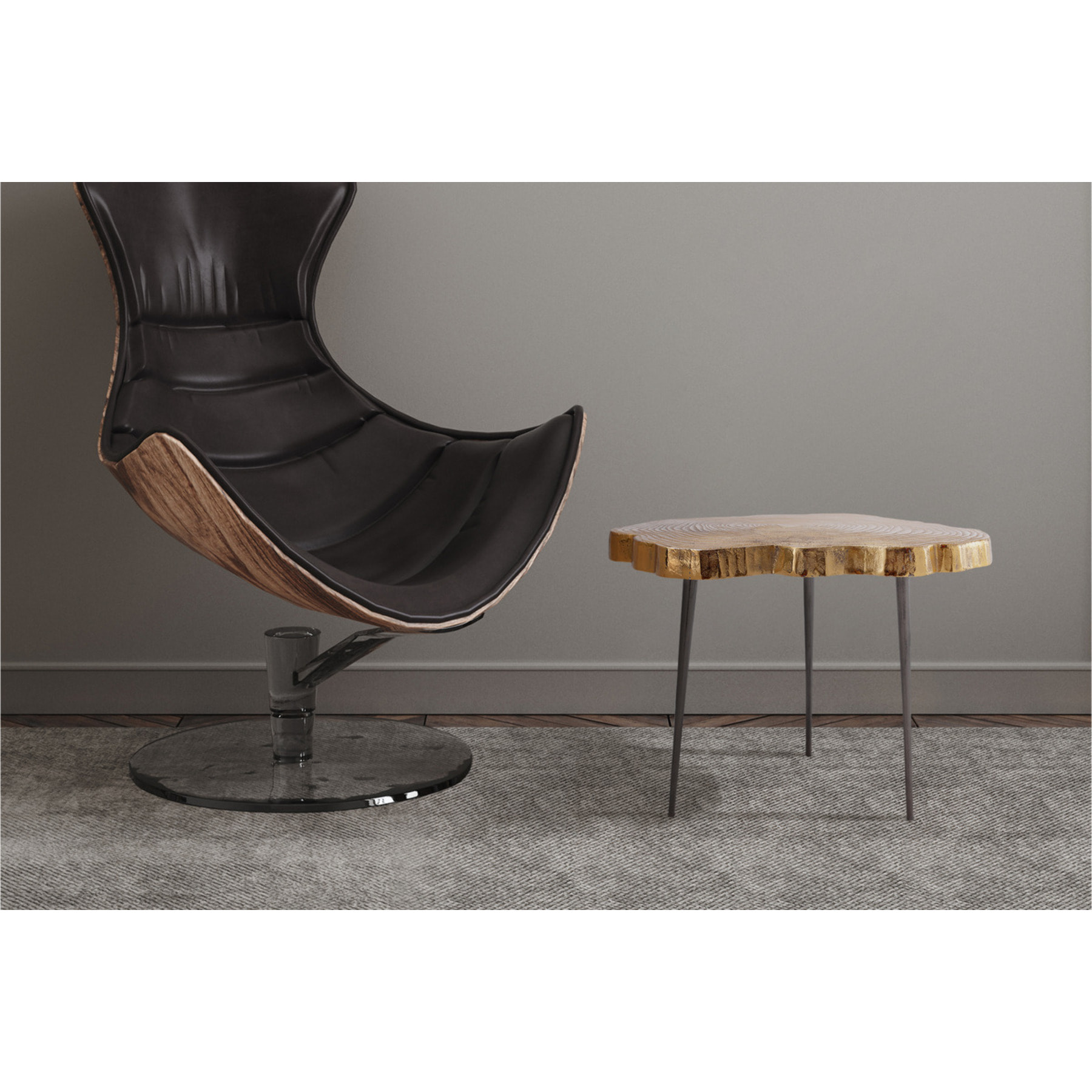 Tavolino Wood Art 225 in alluminio finitura oro
