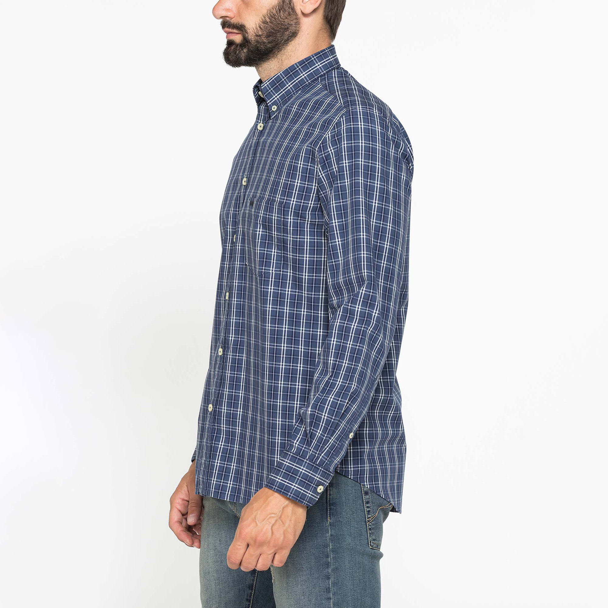 CAMICIA FANTASIA TINTO FILO CON COLLO BUTTON-DOWN