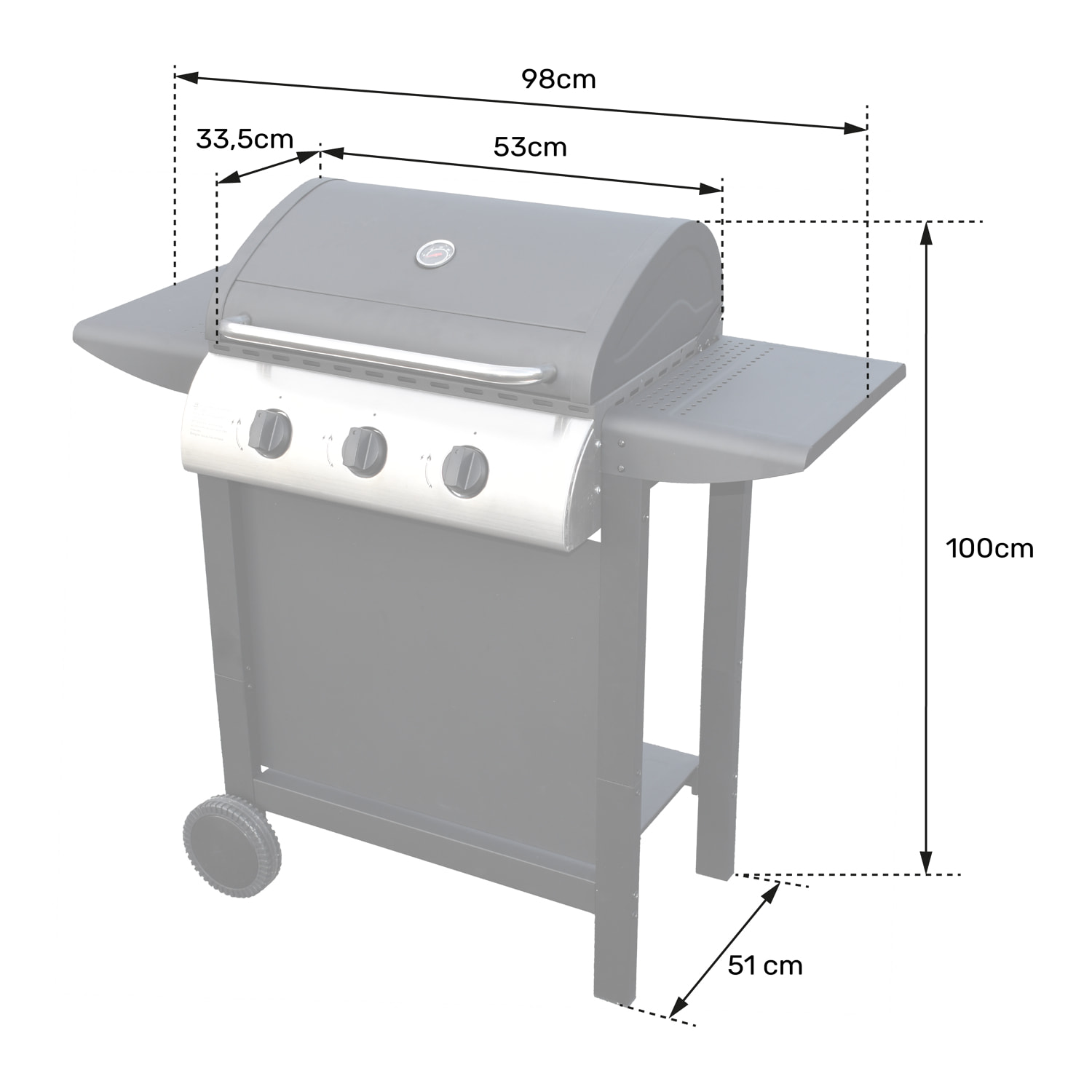 Barbecue au gaz HAWAÏ - 3 brûleurs 8,4kW