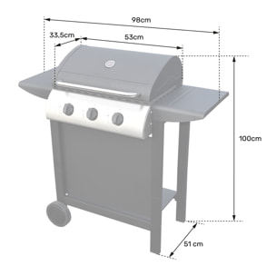 Barbecue au gaz HAWAÏ - 3 brûleurs 8,4kW