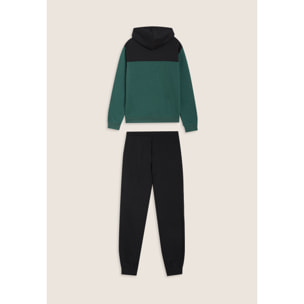 Tuta con cappuccio colour block e fondo a costine