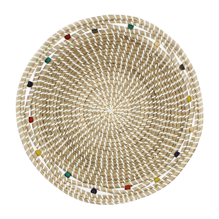 Corbeille ronde en jonc de mer et perles de bois 37cm MILOS