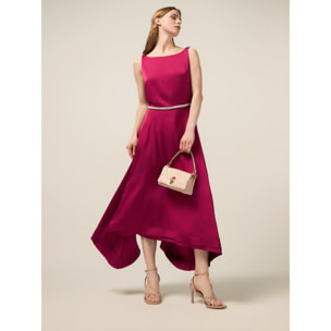 Oltre - Vestito lungo in raso con cintura gioiello - Fucsia