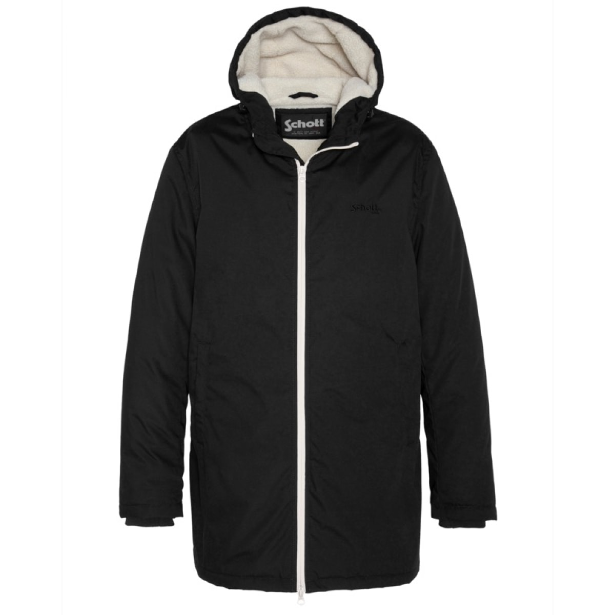 BLUSTER HOODED LONG JACKET WITH SHERPA LINING & CONTRASTED ZIPPER 65% POLYESTER 35% COTTON Nero