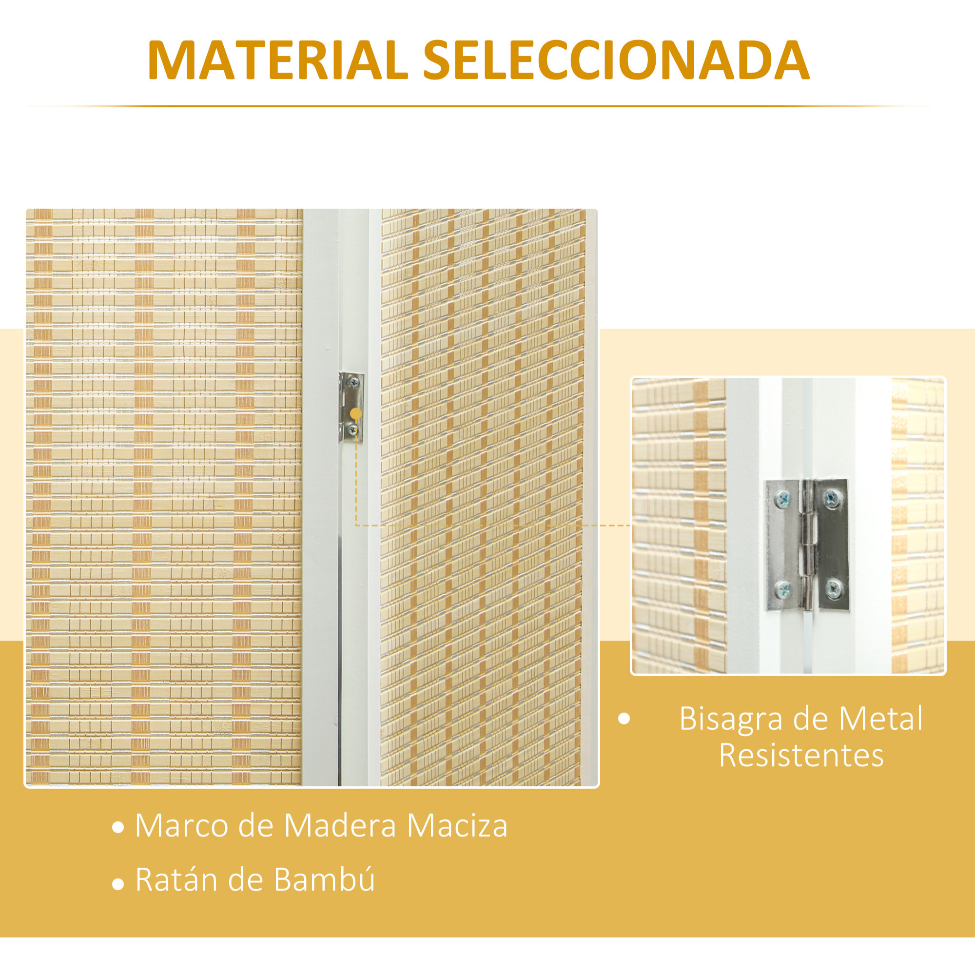 Biombo de 4 Paneles Plegable 180x180 cm Separador de Ambientes Divisor de Habitación Tejido a Mano de Bambú e Hilo de Algodón Decoración Elegante para Salón Blanco