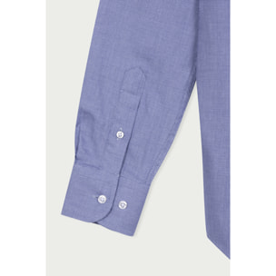Camicia Uomo 1 Bottone Francese Slim Cotone Unito Blu Inchiostro