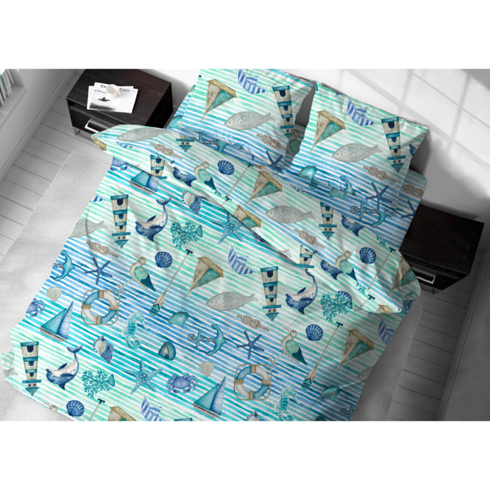 Copripiumino In 100% Cotone Disegno Mare 25