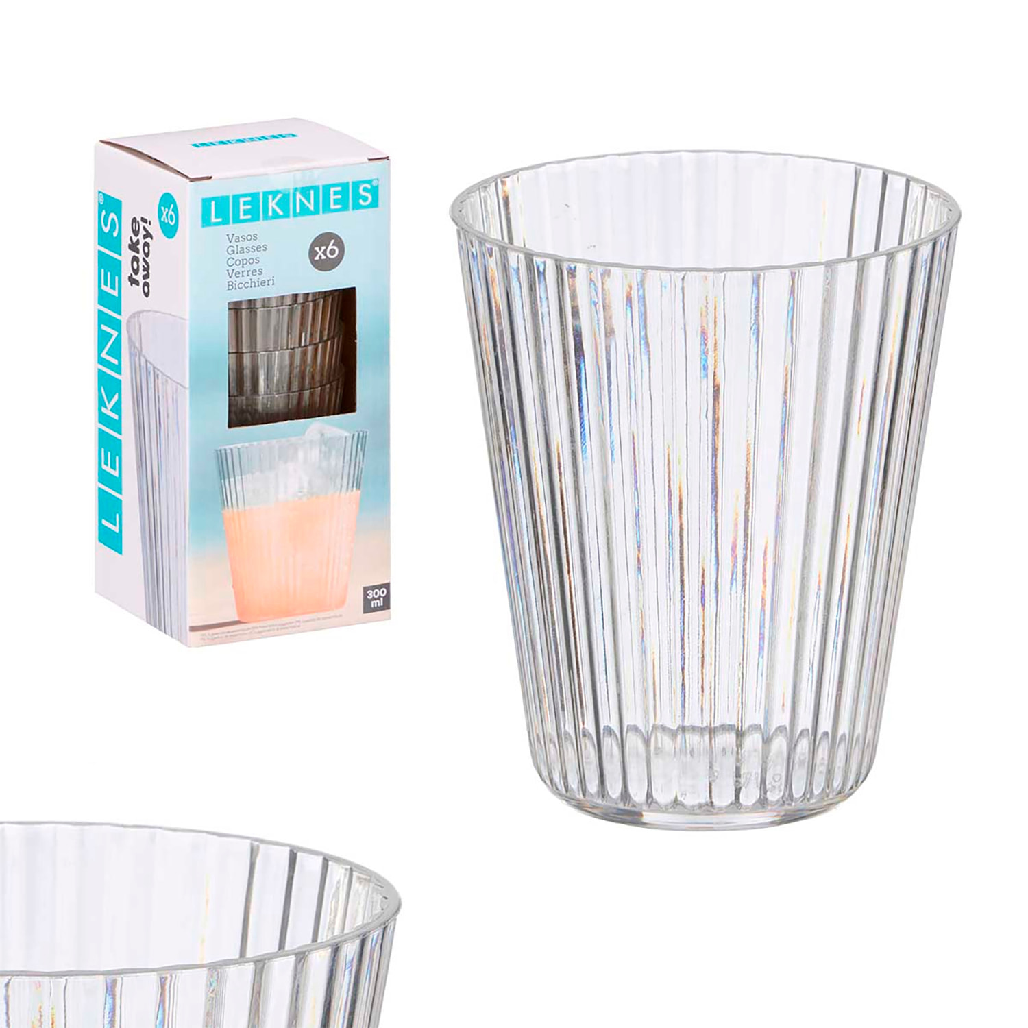 Pack 6 vasos de rayas transparentes. 300 ml