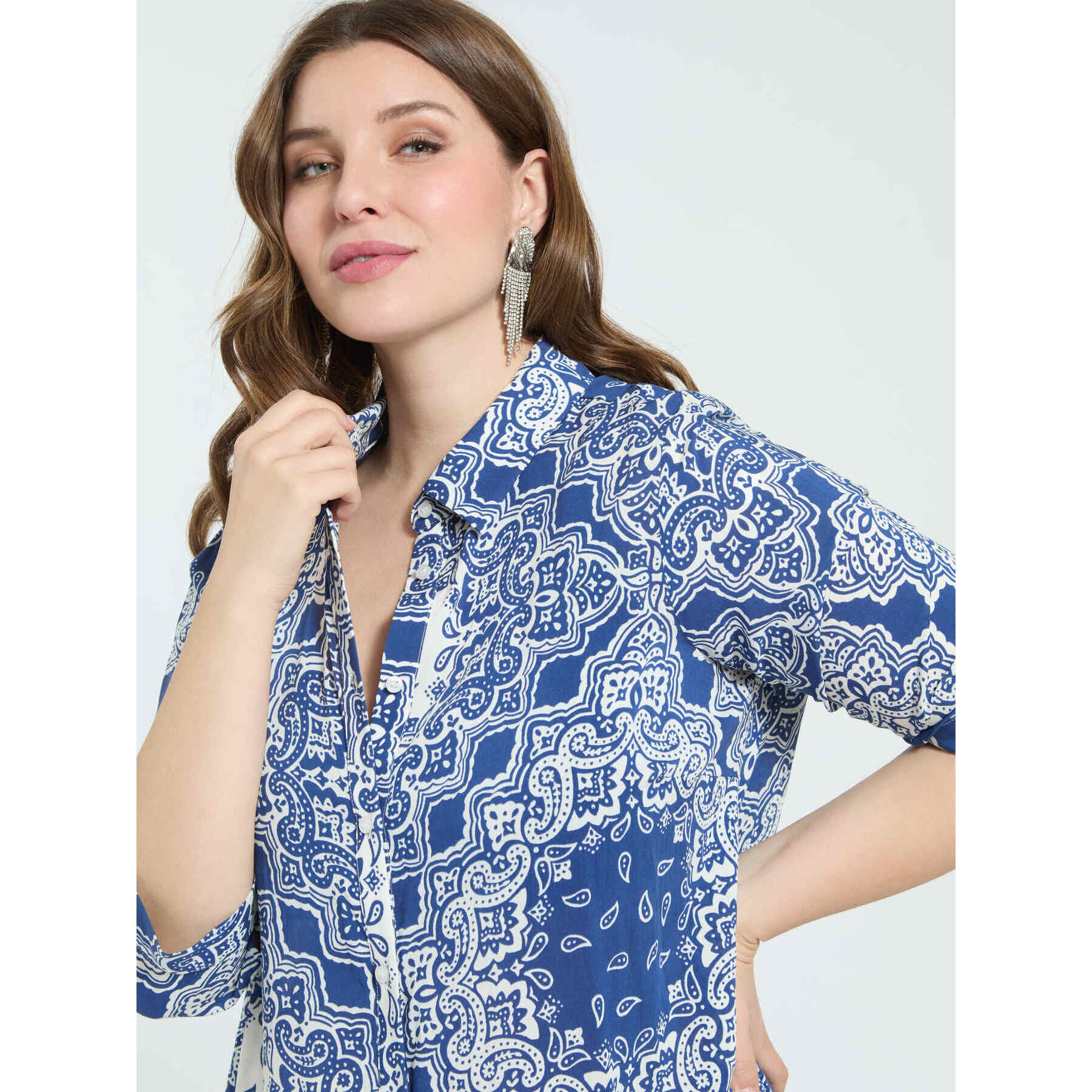 Fiorella Rubino - Vestido camisero estampado bandana - Azul