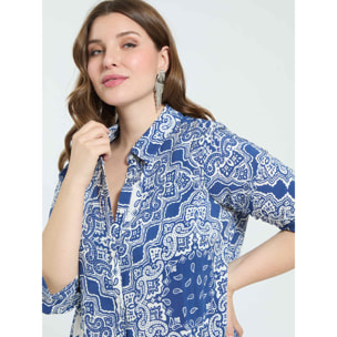 Fiorella Rubino - Vestido camisero estampado bandana - Azul