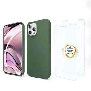 Coque iPhone 13 Pro Silicone liquide Vert Foret + 2 Vitres en Verre trempé Protection écran Antichocs