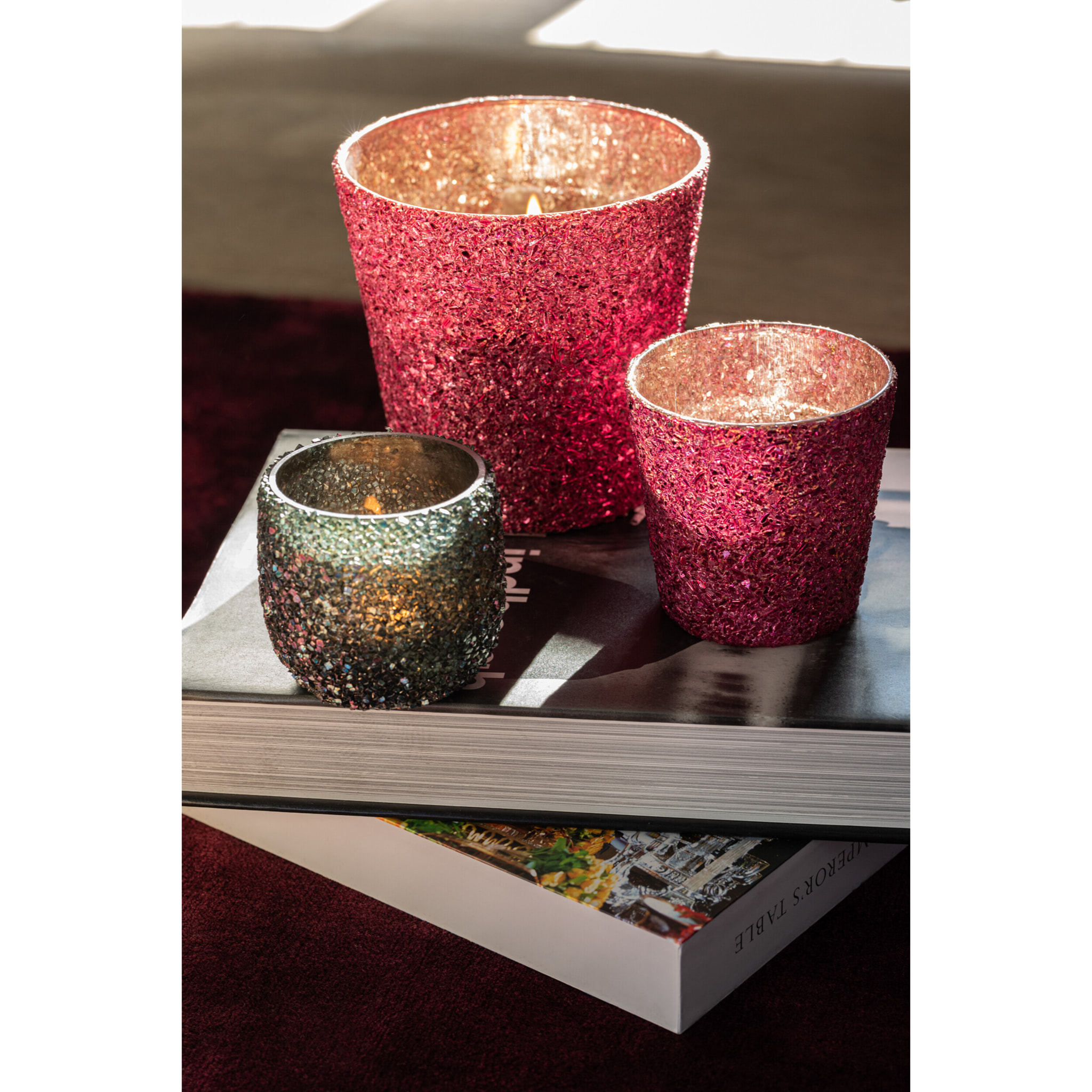 J-Line Photophore Paillettes Verre Fuchsia Large