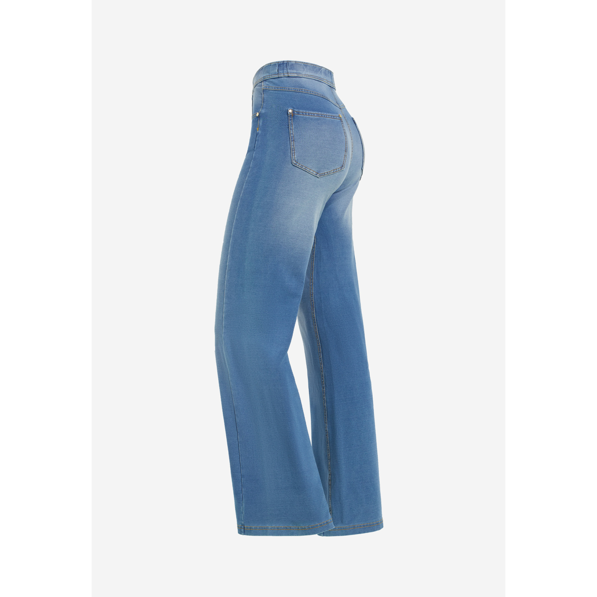 Pantaloni N.O.W.® wide leg vita alta in jersey effetto denim