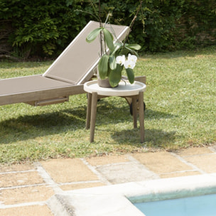 HECTOR - Table d'appoint ronde 50x50cm plateau béton beige pieds acacia