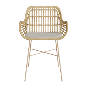 Chaise en rotin, coussin en tissu et pieds en métal beige - Chiloe