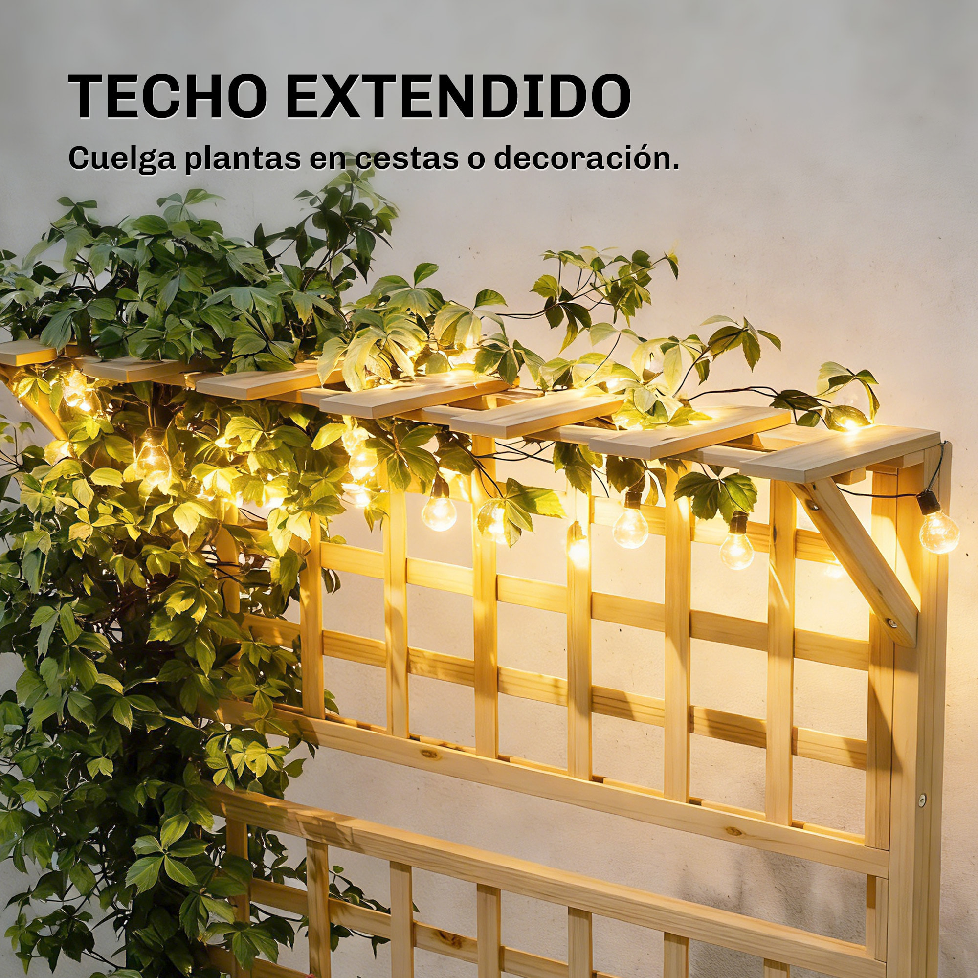 Jardinera con Enrejado y Techo de Madera, Jardinera Exterior Grande para Plantas Trepadoras, con 2 Estantes, Drenaje y Forro, Macetero Elevado para Patio, Terraza, 76x43,5x177 cm, Natural