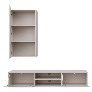 Parete Attrezzata Mobile Porta TV Colonna Ante Push Open Vani Aperti Soggiorno Design Geometrico Moderno 180 x 45 x 180 Cm Cashmere Con Effetto Righe