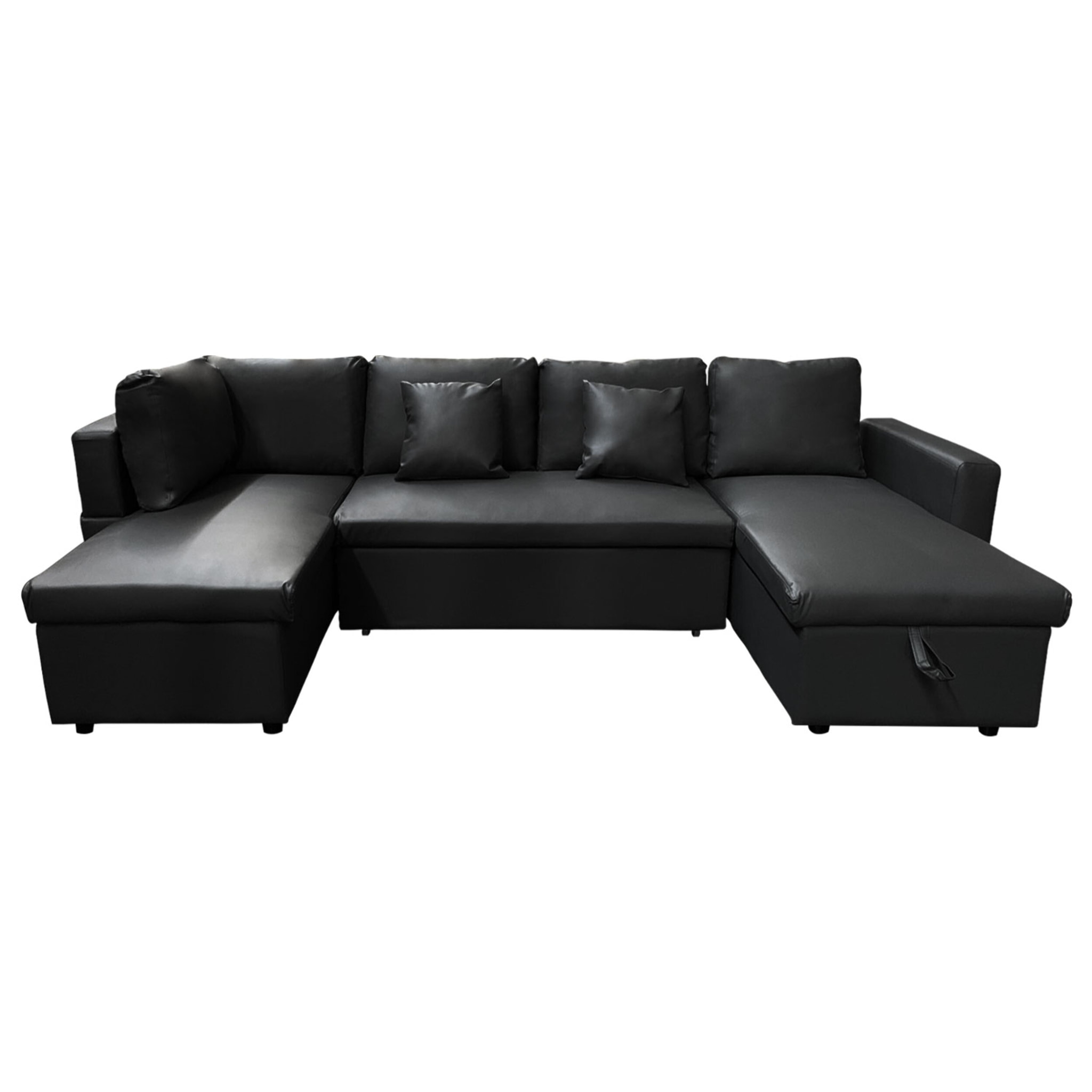 Canapé panoramique convertible simili SCOTT 4 places noir