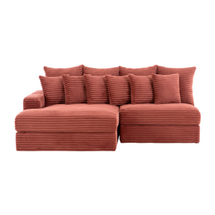 KENDARI Canapé d'angle 2/3 places assise profonde en velours côtelé terracotta