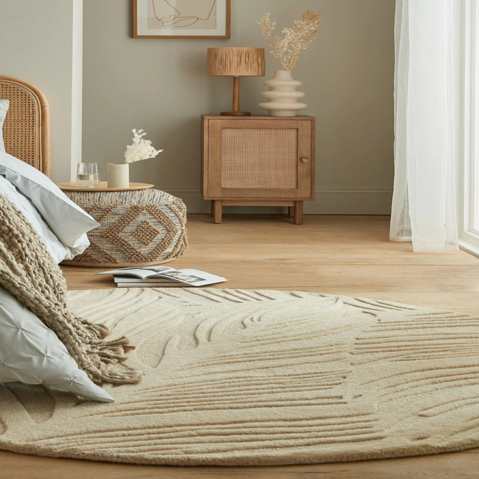 Tapis en laine rond FEUILLAGE Beige