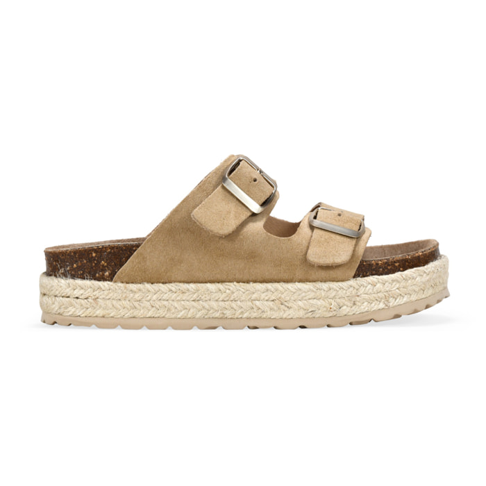 Sandalias de esparto arena en serraje piel