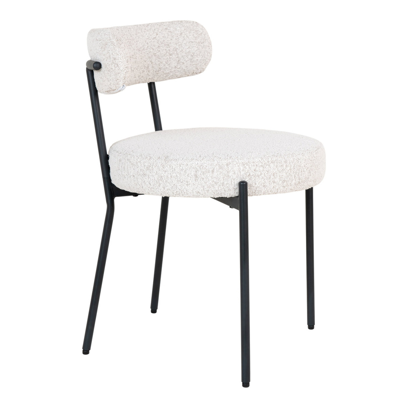 Set 2 sedie da pranzo Badalona in bouclé bianco con gambe nere 49x57x72,5 cm
