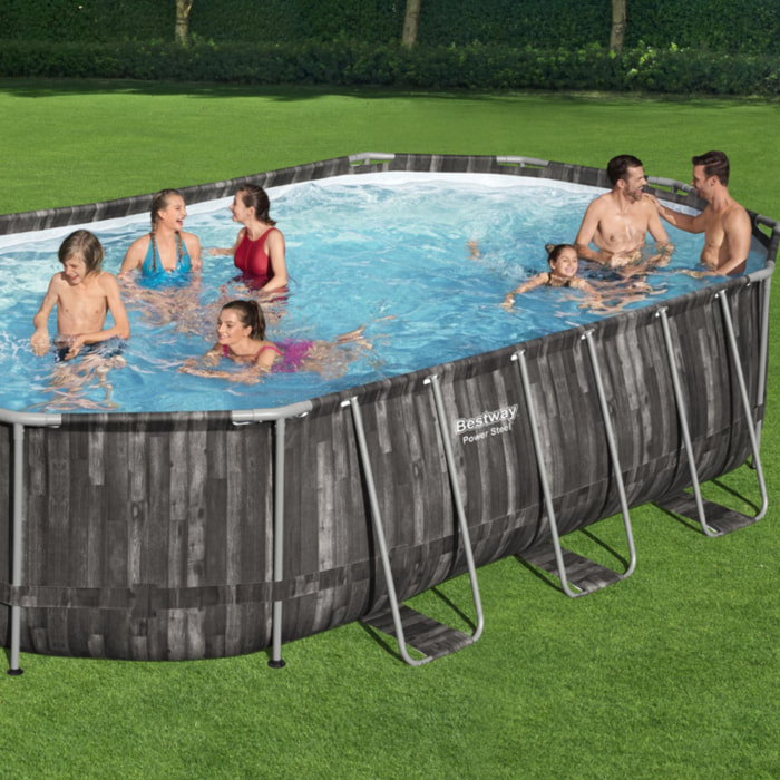 Bestway Piscine hors sol tubulaire ovale Bestway Power Steel 610 x 366 x 122 cm décor bois