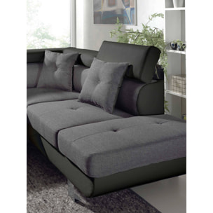 Lisbona - Canapé d'angle droit convertible - 5 places - avec têtières - Noir / Gris