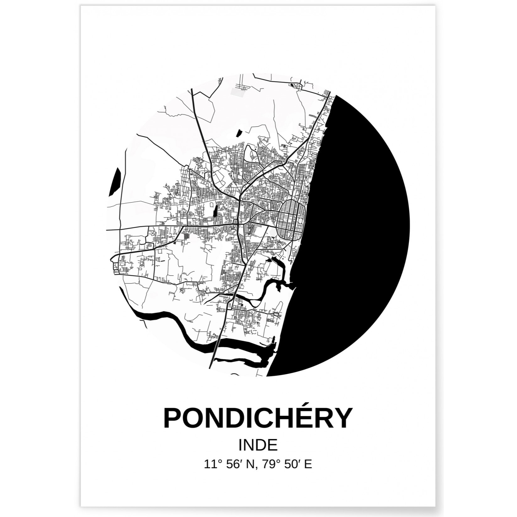 Affiche Carte Pondichéry