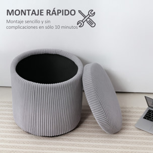 Puff Almacenaje Baúl de Almacenaje Redondo Tapizado en Pana Asiento Acolchado Tapa Extraíble para Pasillo Dormitorio Salón Ø40x41 cm Gris Claro