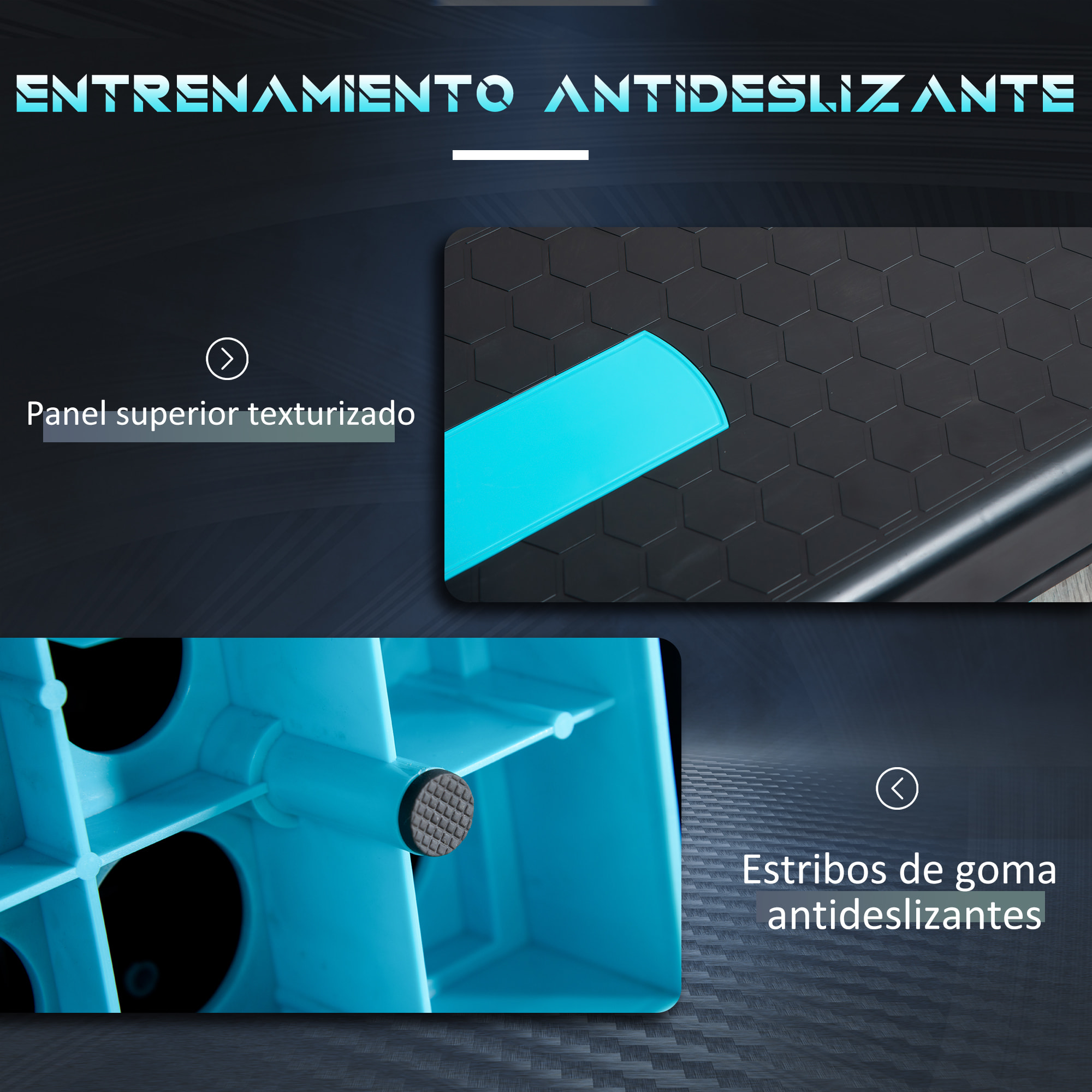 Step de Aeróbic Plataforma Step para Fitness Stepper Antideslizante con Altura Ajustable de 10/15/20 cm Tabla de Ejercicio en Casa Gimnasio Oficina Carga 150 kg 78x28x20 cm Azul y Negro