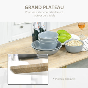 Table à manger design industriel grand plateau dim. 120L x 60l x 75H cm pieds métal noir en épingles MDF aspect chêne clair