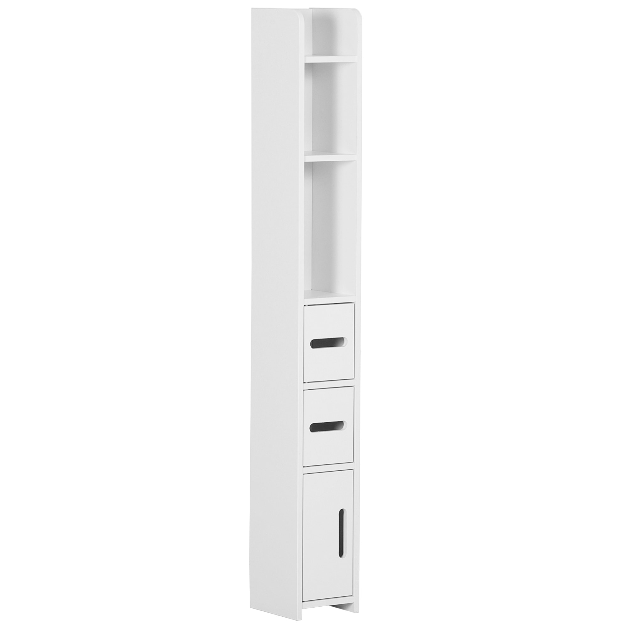 kleankin Armario Alto de Baño con 3 Puertas y 3 Estantes Abiertos Columna Auxiliar de Baño para Salón Aseo Dormitorio Estilo Moderno 15x17x120 cm Blanco