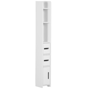 kleankin Armario Alto de Baño con 3 Puertas y 3 Estantes Abiertos Columna Auxiliar de Baño para Salón Aseo Dormitorio Estilo Moderno 15x17x120 cm Blanco